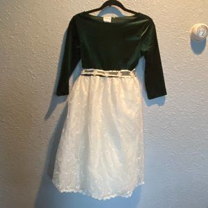 Rose Cottage Girls Size 14 Green Velvet and Cream Dress Easter Vintage